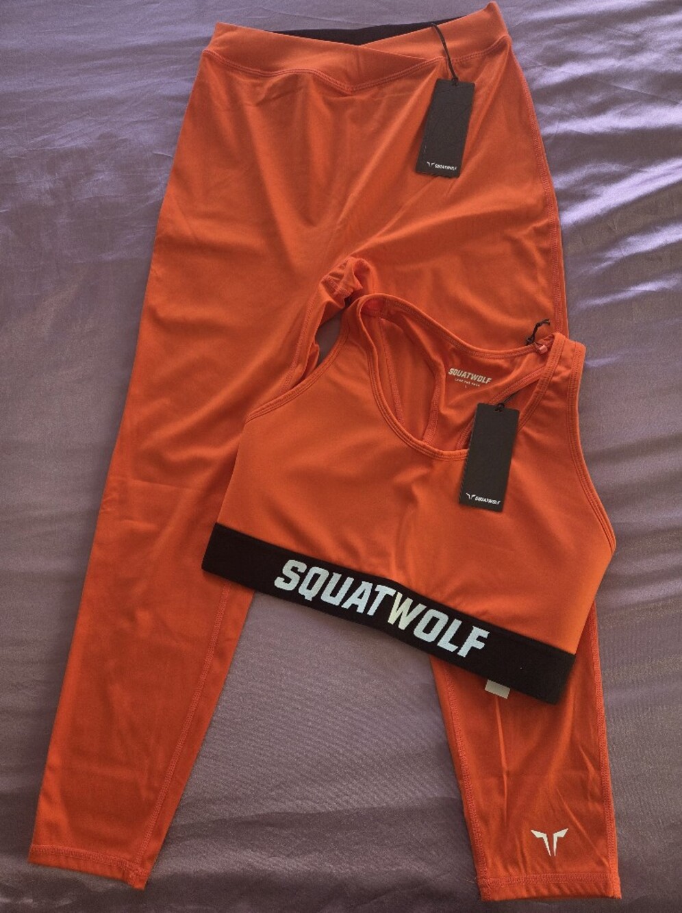 NWT Women's Squatwolf Bright Orange Sports Bra & Leggings Matching Set - Size L